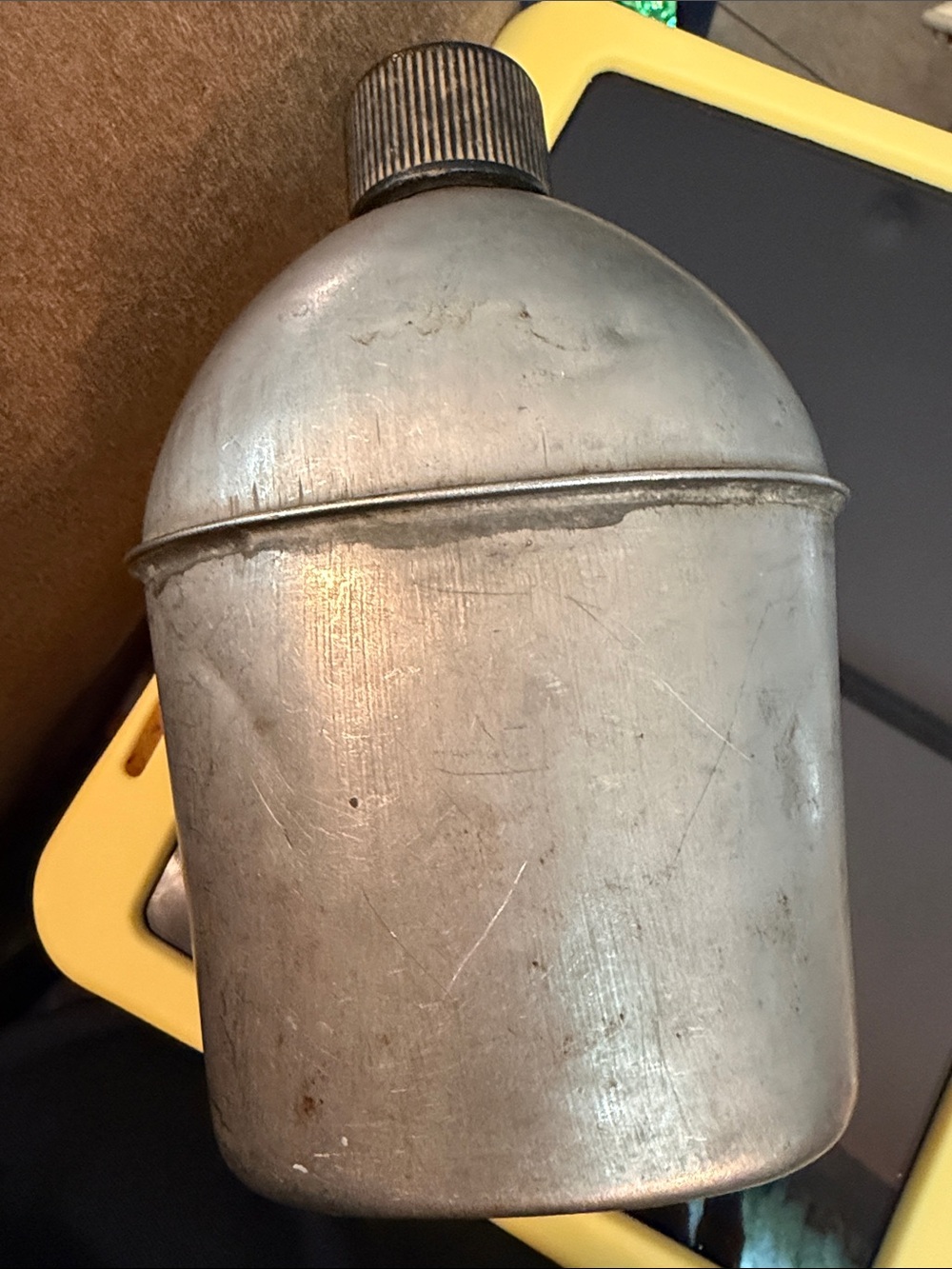 WWII 1943 US Military Vintage Metal Canteen - Silver Aluminum Finish